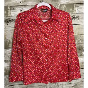 Vintage RUSS Womens Red Leaf Print Collared Button‎ Down Shirt